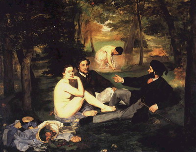 368. Эдуард Мане. «Завтрак на траве» (Le Dejenner sur I'herbe) 1863 г. Холст, масло. 2,13 х 2,64 м. Музей д'Орсэ. Париж